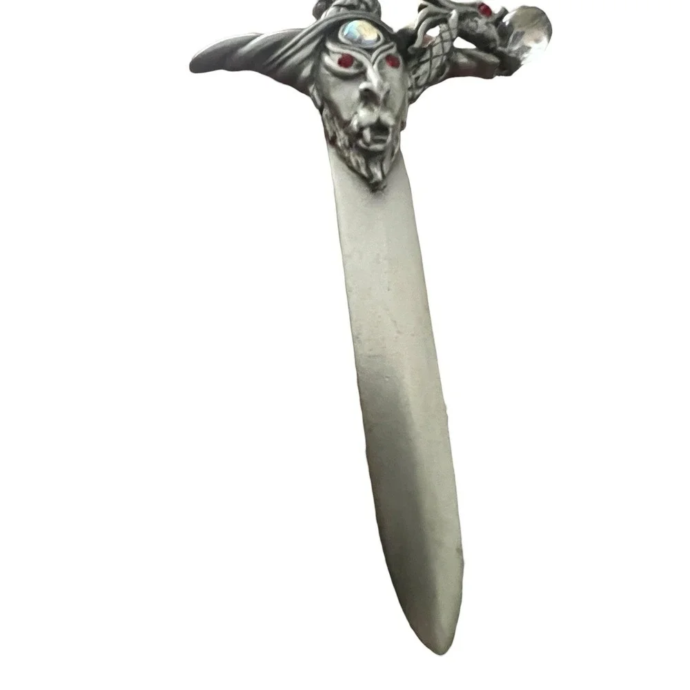 Vtg Serpentine Dragon & Wizard Sword Pewter Tone Pin Medieval Gothic JJ Jonette‎